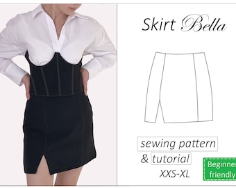 Skirt pattern, mini skirt with slits sewing pattern PDF - instant download