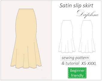 Satin skirt pattern Daphne, slip midi skirt sewing pattern PDF, silk bias cut a line skirt pattern women, instant download, sizes XS - XXXL