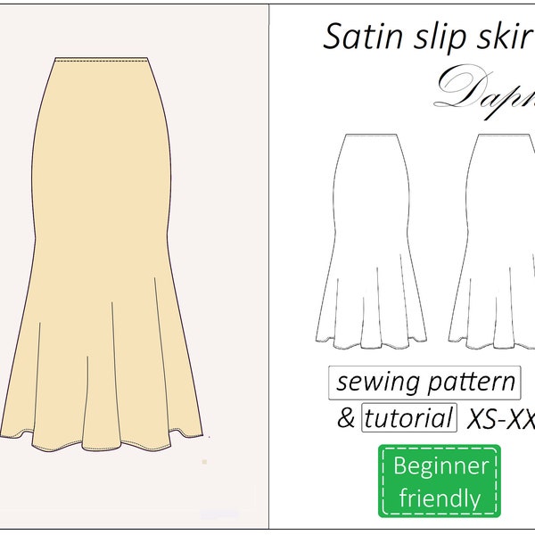 Satin skirt pattern Daphne, slip midi skirt sewing pattern PDF, silk bias cut a line skirt pattern women, instant download, sizes XS - XXXL