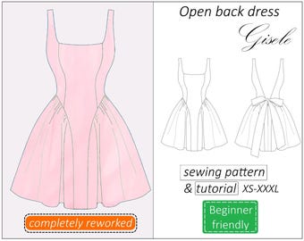 Schnittmuster Gisele mit offenem Rücken, Schnittmuster Gisele PDF für Damen, Hochzeitskleid Schnittmuster, Grössen XS-XXXL