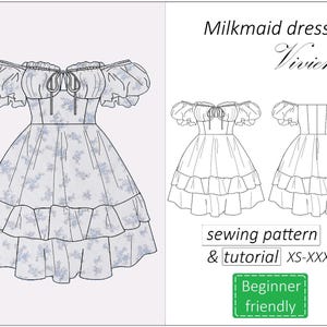 Milkmaid dress pattern Vivienne, off shoulder ruffle dress sewing pattern PDF, summer dress pattern for women - instant download, XS - XXXL