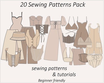 20 patterns: corset pattern, crop top pattern, bustier pattern, milkmaid dress pattern, skirt sewing patterns PDF for women instant download
