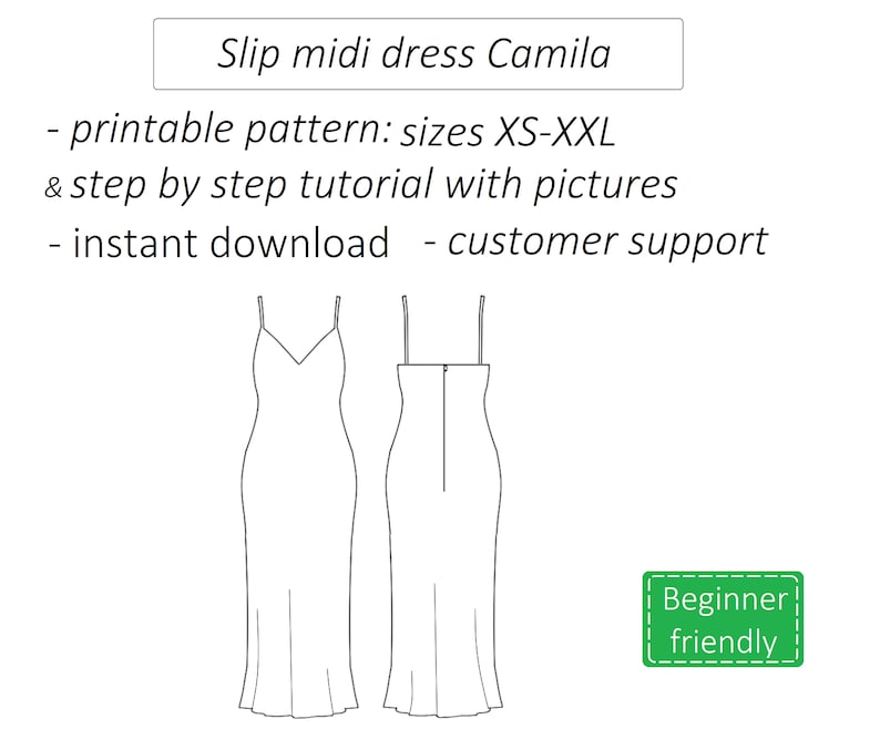 Dress pattern Camila, slip dress sewing pattern PDF, evening gown pattern, graduation formal dress pattern - instant download sizes XS - XXL image 2