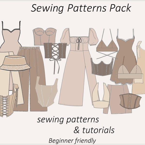 16 Schnittmuster: Crop Top Schnittmuster, Bustier Schnittmuster, Milchmädchen Kleid Schnittmuster, Korsett Schnittmuster, Rock Schnittmuster PDF für Frauen sofort-Download