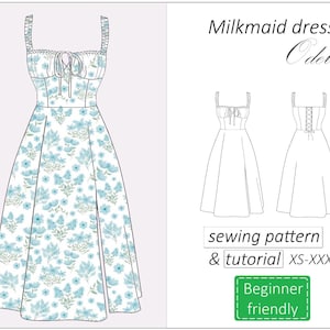 Patrón de vestido de lechera Odette, patrón de costura de vestido con corsé PDF, patrón de vestido de verano largo para mujer - descarga instantánea, XS - XXXL