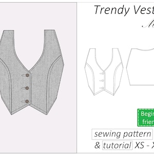 Vest sewing pattern Mari, cropped waistcoat pattern PDF short, button front tank top crop top pattern - instant download, sizes XS - XXL