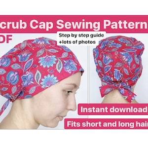 Scrub cap pattern, scrub hat sewing pattern scrub cap ponytail PDF scrub caps for women surgical cap nurse medical instant download