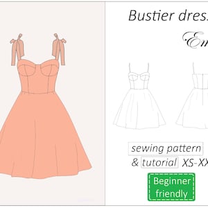 ビスチェドレスのパターン エミリー、女性用ドレスの縫製パターン PDF、サマードレスのパターン、プロムドレスのパターン ウェディングドレスのパターン 即時ダウンロード