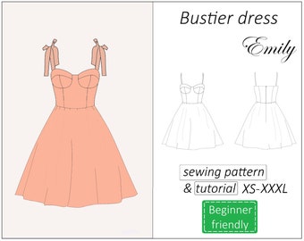Bustier dress pattern Emily, women dress sewing pattern PDF, summer dress pattern, prom dress pattern wedding dress pattern instant download