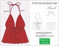 Top pattern Brook, fron tie backless halter neck top sewing pattern, y2k open back summer bra top pattern for women - PDF download, XS -XXXL