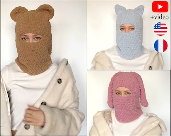 Balaclava crochet pattern with ears, crochet hat beanie pattern PDF Instant download (PDF pattern, no physical item will be shipped to you)