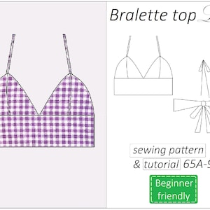 Crop top pattern, bralette top sewing pattern PDF halter neck tie neck - instant download
