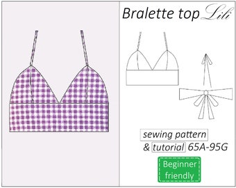 Crop top pattern, bralette top sewing pattern PDF halter neck tie neck - instant download