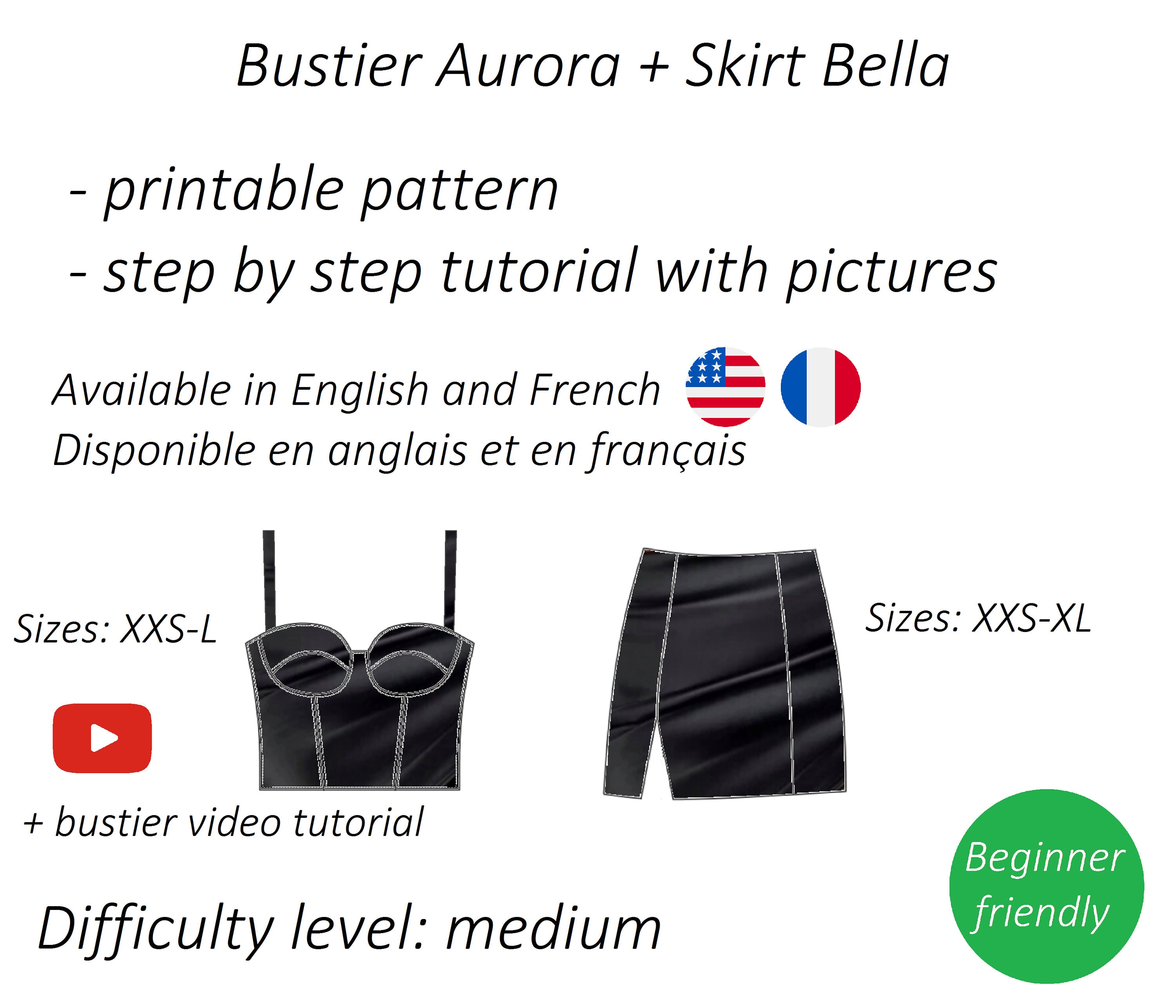 Bustier Pattern Skirt Pattern Set, Corset Pattern PDF, Slit Mini