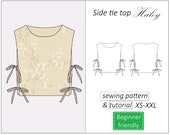 Side tie top pattern Haley, crop top pattern PDF, easy summer top sewing pattern women - instant download, sizes XS - XXXL