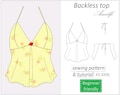 Top pattern Amalfi, backless halter neck top sewing pattern PDF, y2k open back summer bra top pattern for women - instant download, XS -XXXL