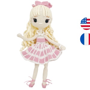 Häkelanleitung für Puppe mit Outfit Amigurumi Puppe PDF (English, Français) - 23 cm (9 Inches), Sofort download