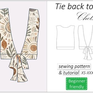 Tie back top pattern Chelsea, summer top, crop top pattern PDF, backless top, open back top sewing pattern for women - instant download