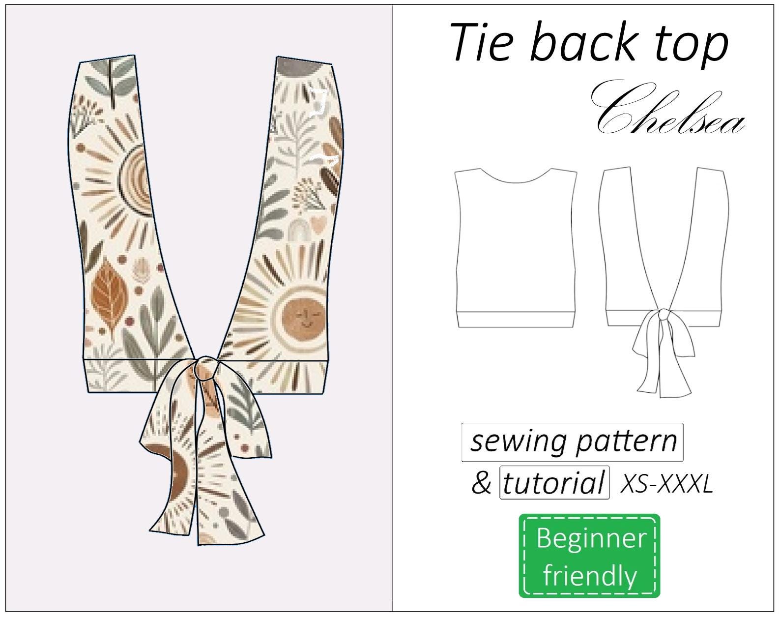 Tie back top pattern Chelsea, summer top, crop top pattern PDF, backless top, open back top sewing pattern for women - instant download
