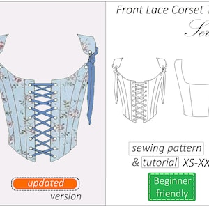 Updated Corset top pattern Serena, front lace corset pattern PDF, crop top bustier sewing pattern - instant download, sizes XS - XXL