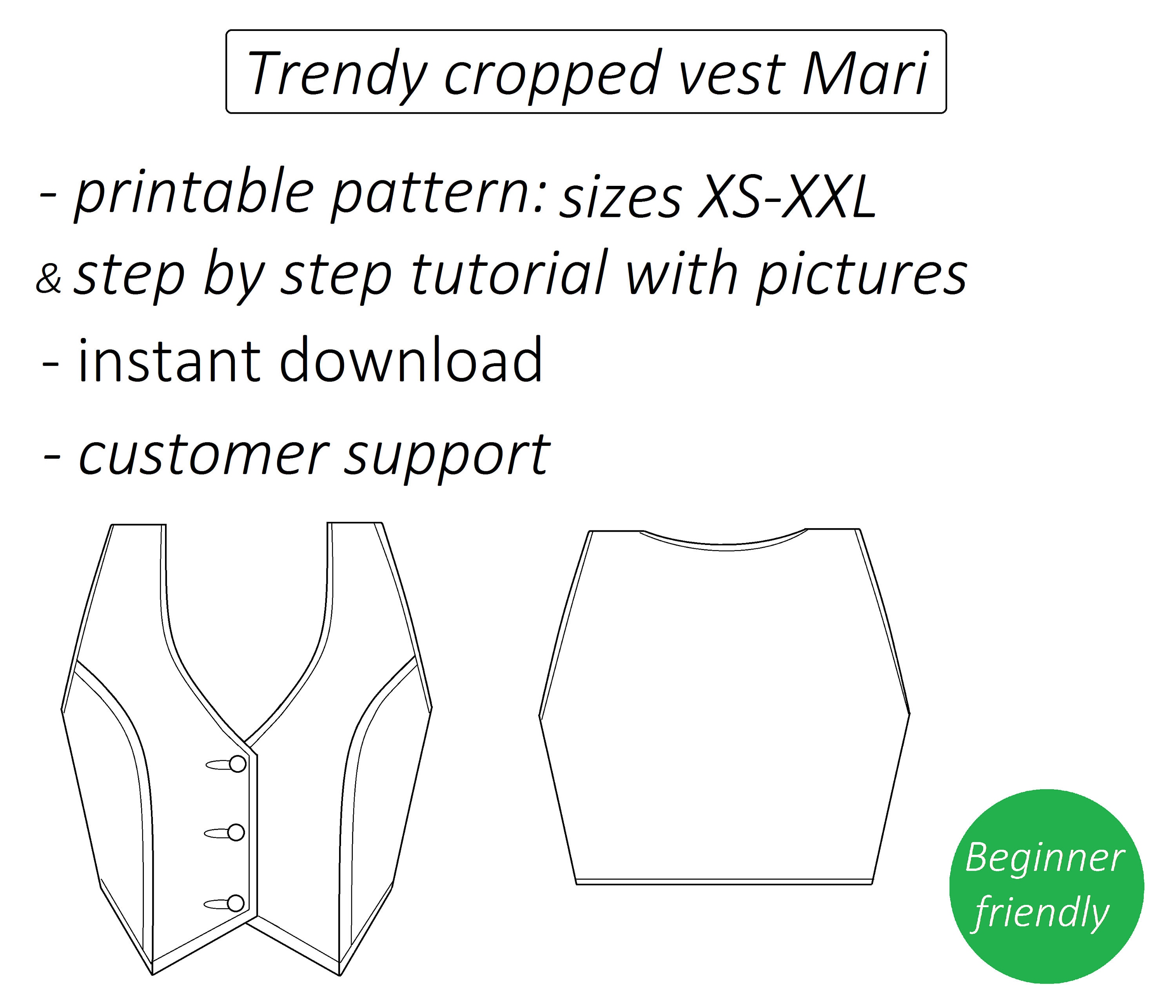 Buy Vest Sewing Pattern Mari, Cropped Waistcoat Pattern PDF Short, Button  Front Tank Top Crop Top Pattern Instant Download, Sizes XS XXL Online in  India 
