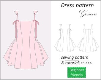 Dress pattern Geneva, side gathred skirt graduation prom dress sewing pattern, mini summer dress pattern for women - PDF download, XS - XXXL