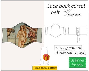 Corset pattern Victoria, corset belt pattern PDF, lace back corset sewing pattern victorian style - instant download, sizes XS - XXL