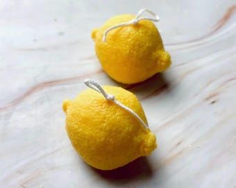 Vela de limón, vela de cera de soja hecha a mano, decoración de cocina, regalo de verano.