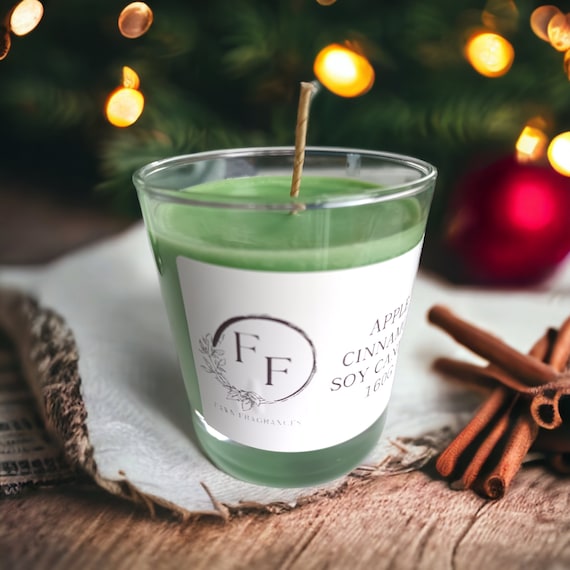 Apple Cinnamon Christmas Candle, Festive Scented Soy Wax Candle Handpoured in UK
