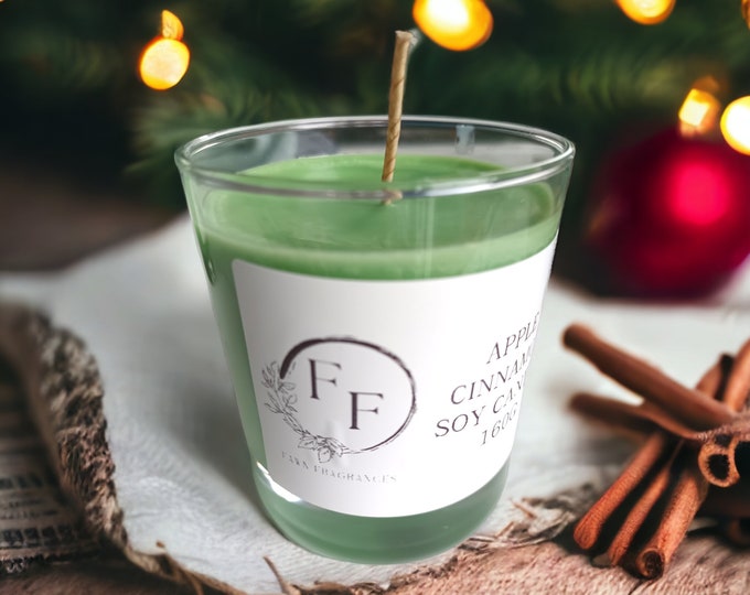 Apple Cinnamon Christmas Candle, Festive Scented Soy Wax Candle Handpoured in UK