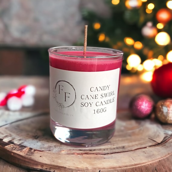 Candy Cane Christmas Scented Candle: Handmade Soy Wax Home Fragrance