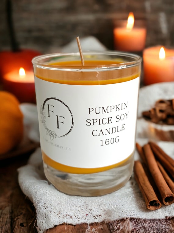 Pumpkin Spice Soy Candle: Autumn Cinnamon Scent, Recycled Glass Jar