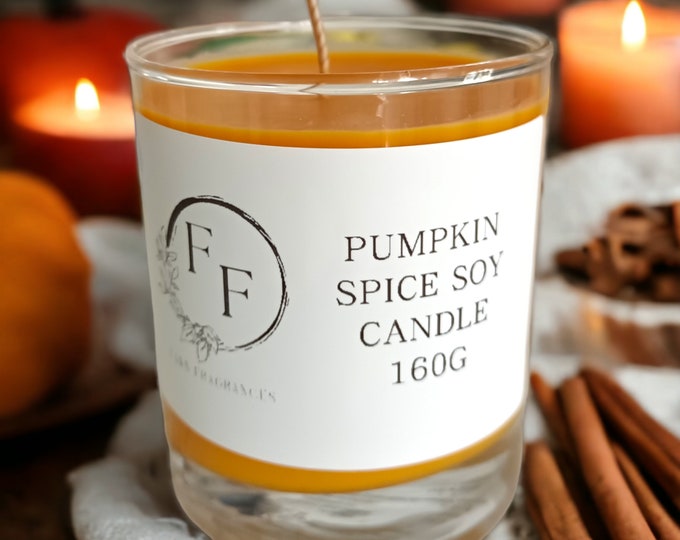 Pumpkin Spice Soy Candle: Autumn Cinnamon Scent, Recycled Glass Jar