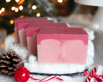 Candy Cane Goats Milk Soap, Festive Peppermint Fragranced Soap for Christmas