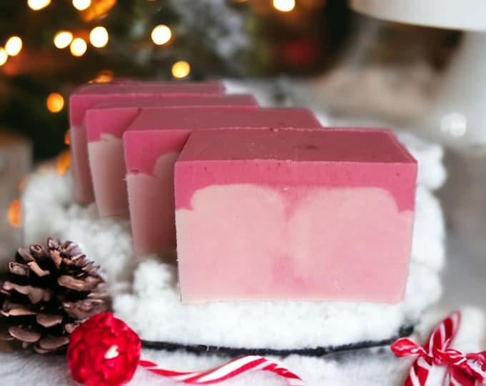 Candy Cane Goats Milk Soap, Festive Peppermint Fragranced Soap for Christmas