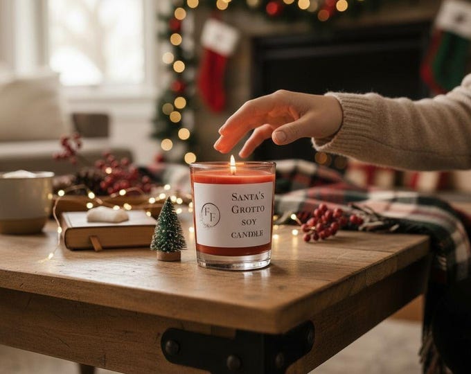 Santa's Grotto Soy Candle with Gold Glitter, Vegan Christmas Home Fragrance