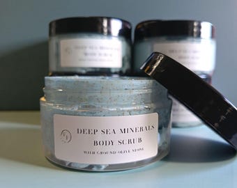 Deep Sea Minerals Body Scrub with Ground Olive Stone, Gentle Exfoliation for Sensitive Skin