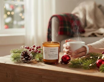 Golden Berries & Frankincense Soy Candle with Gold Glitter, Vegan Home Fragrance for Christmas