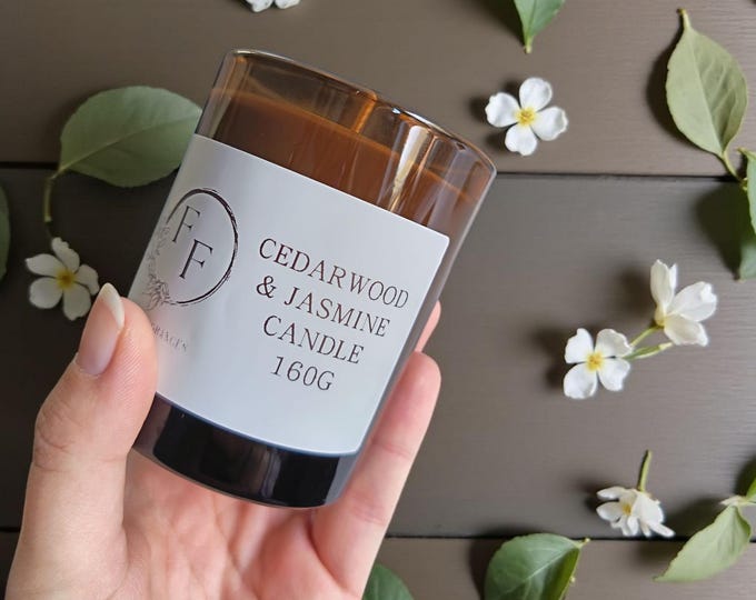 Cedarwood Jasmine Soy Wax Candle, Masculine Musky Scent