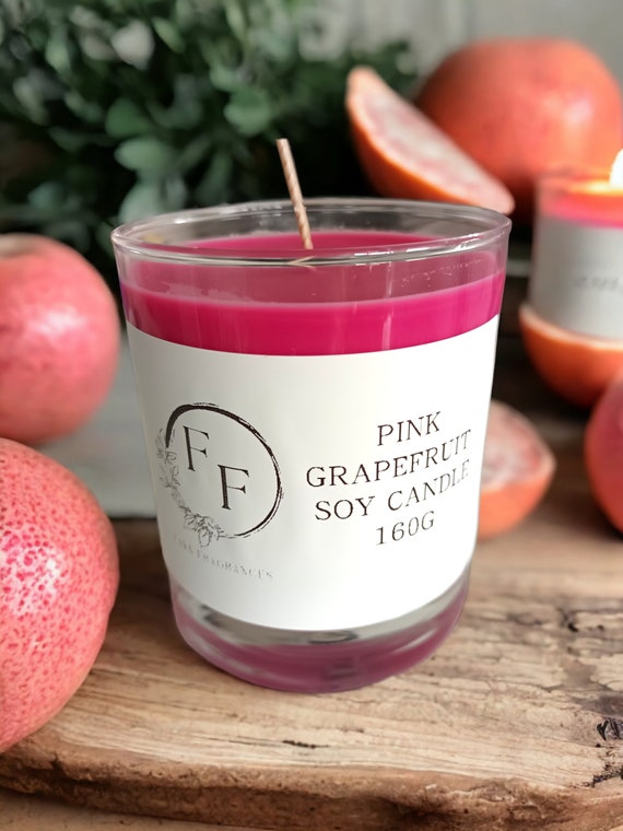 Pink Grapefruit Soy Candle: Hand Poured, Recycled Glass (160g)