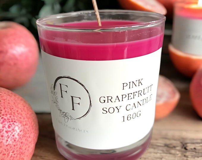 Pink Grapefruit Soy Candle: Hand Poured, Recycled Glass (160g)