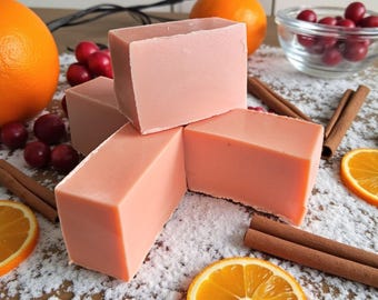 Cranberry Orange and Cinnamon Goats Milk Soap, Christmas Scented Bath Soap