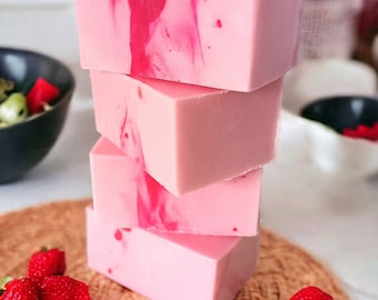 Strawberry Smoothie Goats Milk Soap Bar, Handmade Natural Pink Soap Gift Idea