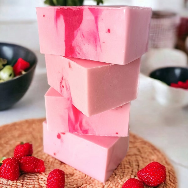 Strawberry Smoothie Goats Milk Soap Bar, Handmade Natural Pink Soap Gift Idea