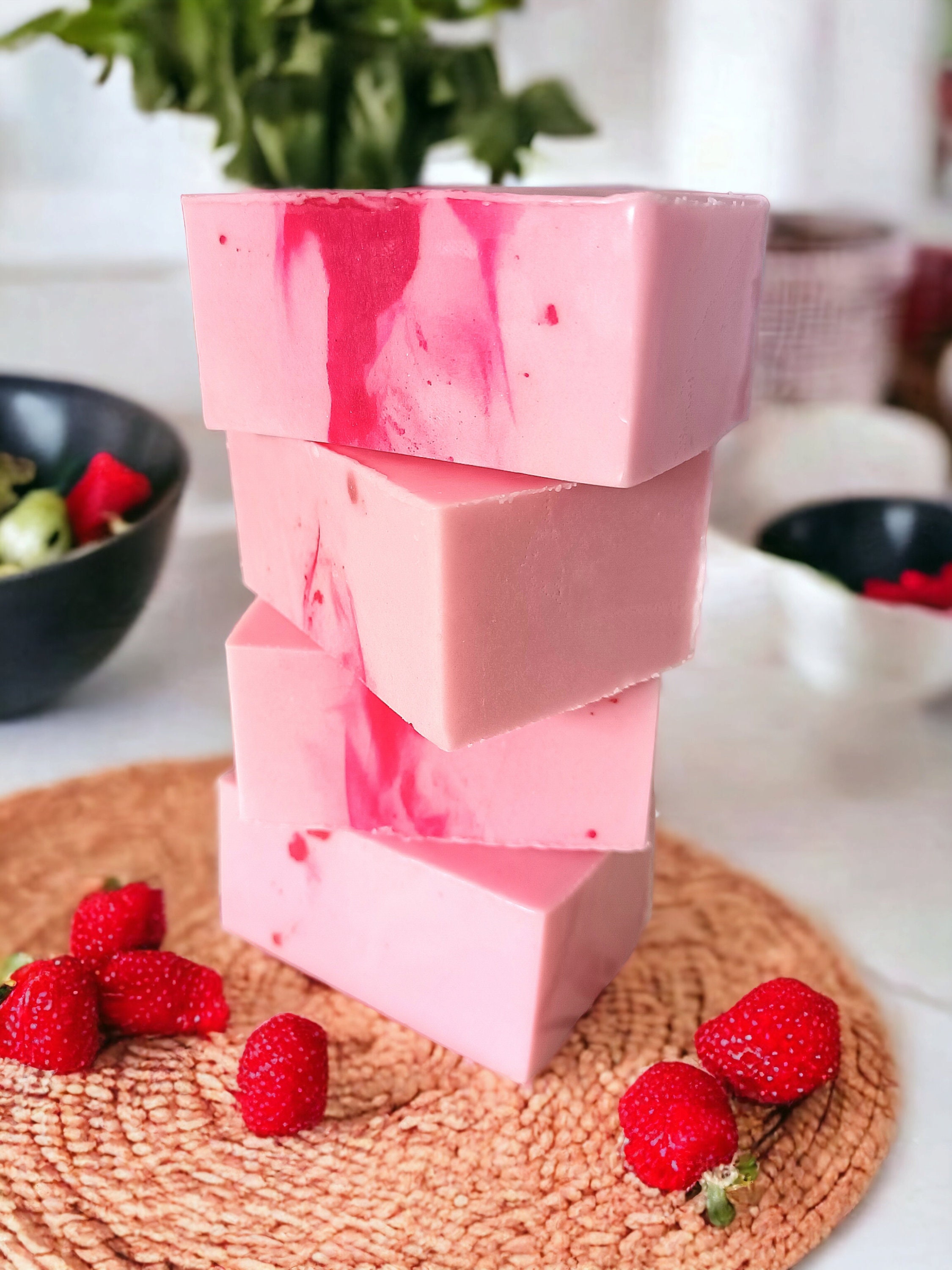 Strawberry Cream Goats Milk Soap Bar: Natural Pink Soap