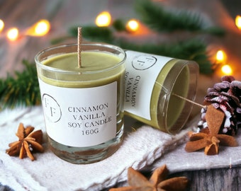 Handmade Cinnamon Vanilla Soy Candle, Christmas Scented Candle