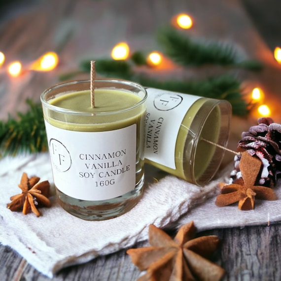 Cinnamon Vanilla Scented Candle Handmade with Pure Soy Wax, Witchy Green Christmas Gift for Her