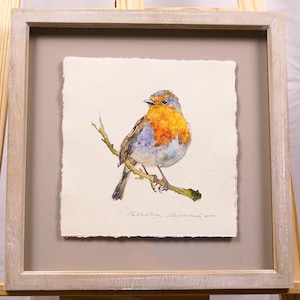 Robin bird *4. Original watercolor painting in frame. Suffolk, England