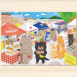 A4 print for wall art | Salamanca market | Wombat, Tasmanian Devil, Platypus, Echidna, Wallaby, Little penguin, Fur seal, Possum