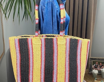 Gehäkelte Raffia Strand Einkaufstasche: Handgemachte Strohtasche